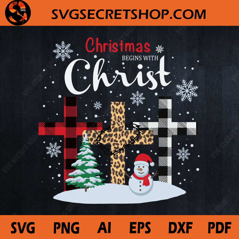 Christmas Begins With Christ SVG, Cross Plaid SVG, Cross Leopard