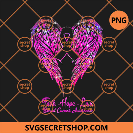 Faith Hope Love Wings Breast Cancer Awareness Pink PNG