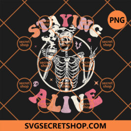 Retro Groovy Skeleton Staying Alive Coffee PNG
