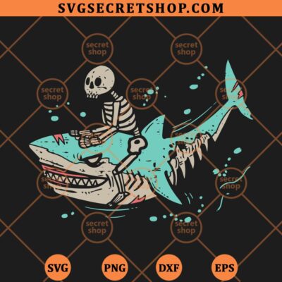 Skeleton Riding Shark SVG